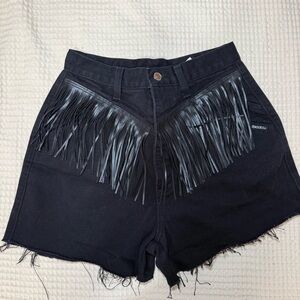 Rockies Black High Waist Fringe Shorts